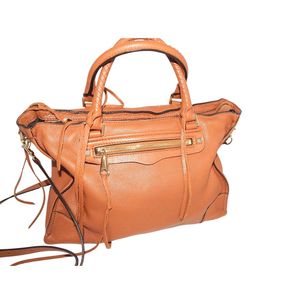 Rebecca Minkoff Regan Satchel W Strap Tote Bag Purse Tan Genuine Pebbled Leather